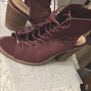 Maroon lace up booties